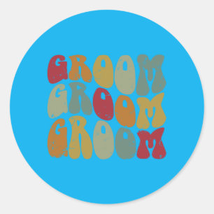 Mens Groom Matching Bride Wedding Groovy Retro Classic Round Sticker