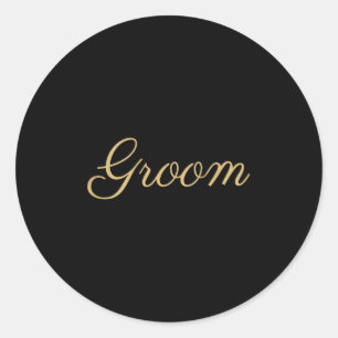 Mens Groom Wedding & Bridal, Tan Script Font Classic Round Sticker