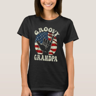 Mens Groovy Grandpa 70s Aesthetic USA Flag Retro R T-Shirt