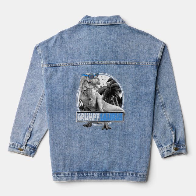 Mens Grumpy Saurus T Rex Dinosaur Men Family  Denim Jacket (Back)