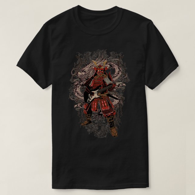 Mens Guitar Playing Samurai Novelty Tee  (Design Front)