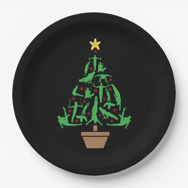 Men's Gymnastics Christmas Tree Paper Plate (Front)