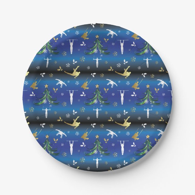 Men's Gymnastics Christmas Tree Snowflake Paper Plate (Front)