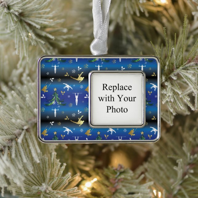 Men's Gymnastics Christmas Tree Snowflake Silver Plated Framed Ornament (Tree)