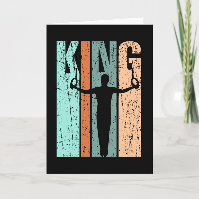 Mens Gymnastics King Retro Distressed Birthday Card (Front)