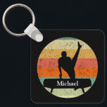 Mens Gymnastics Male Gymnast at Sunset Custom Key Ring<br><div class="desc">Mens Gymnastics Boys Team Sunset keychain with your personalised text or name. Strong male gymnast on a pommel horse in front of a cool retro sunset image.</div>