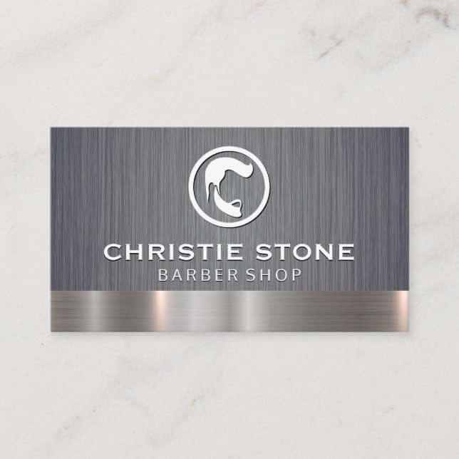Mens Hair Beard Icon | Metallic Brushed Background Business Card (Front)