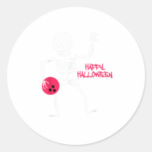 Mens Halloween Bowling Scary Skeleton Ghost Classic Round Sticker