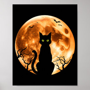 Mens Halloween Cat Moon Black Cat Night Bat Poster