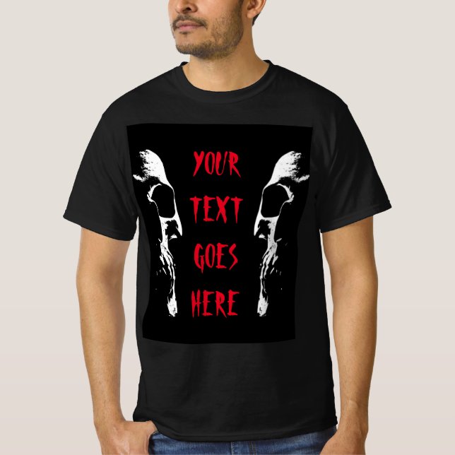 Mens Halloween Skull Horror Red Distressed Text T-Shirt (Front)