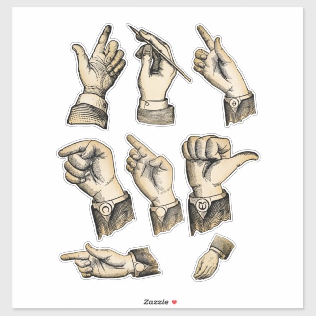Mens hand Gestures drawings Vintage art  (Sheet)