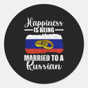 Mens happiness is being married to a russian classic round sticker