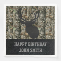 Men's Happy Birthday Camo Deer Hunting Napkins