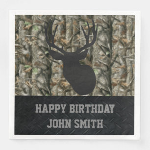 Men's Happy Birthday Camo Deer Hunting Napkins