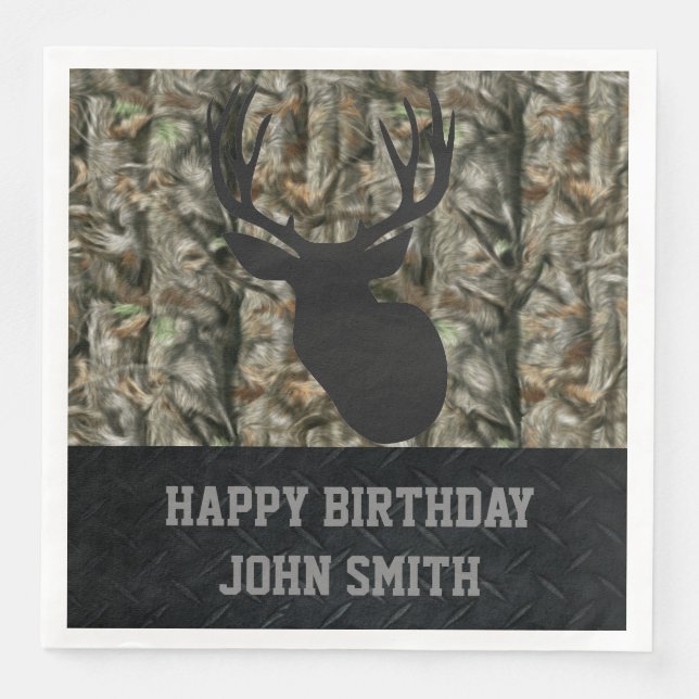 Men's Happy Birthday Camo Deer Hunting Napkins (Front)