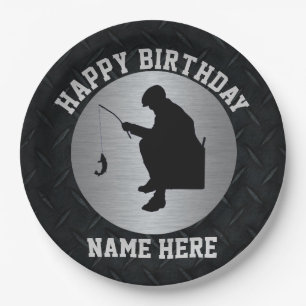 Men's Happy Birthday Ice Fishing Party Paper Plate