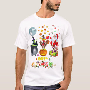 Mens Happy Hallothanksmas Funny Hallowee T-Shirt