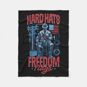 Mens Hard Hats And Dom Flags Patriotic Fleece Blanket