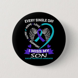 Mens Heart Teal Purple Miss Son Awareness 6 Cm Round Badge