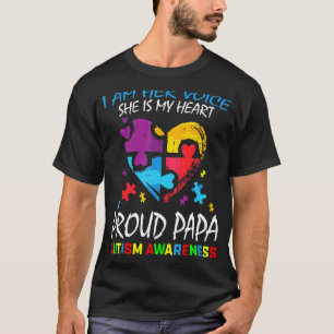 Mens Her Voice My Heart Proud Papa Autism Awarenes T-Shirt