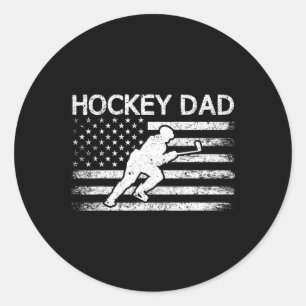 Mens Hockey Dad Vintage Fathers Day Summer Winter  Classic Round Sticker