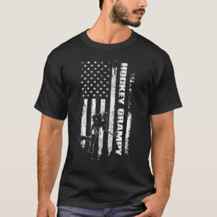 Mens Hockey Grampy Us American Flag Father's Day T-Shirt