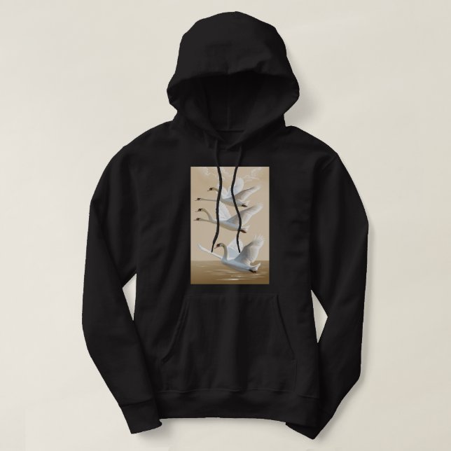 Men's Hooded Sweatshirt with Soaring Swan Family (Design Front)