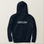 Men's Hoodie  Groom<br><div class="desc">For the Groom,  shown is a navy-blue colour hoodie to relax in. 
White embroidered text on the front and back.</div>