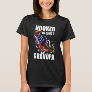 Mens Hooked On Being A Grandpa American Flag Bass T-Shirt