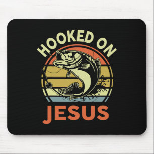 Mens Hooked On Jesus Christian Fishing-shirt Funny Mouse Mat