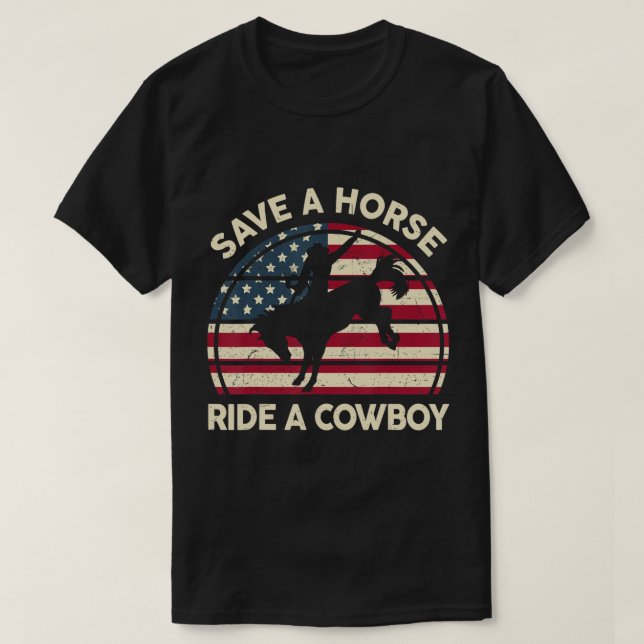 Mens Horse Racing Shirt Save A Horse Ride A Cowboy (Design Front)