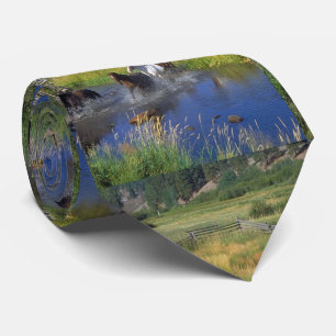 Mens Horses Runnin Through Water Western Neck Tie