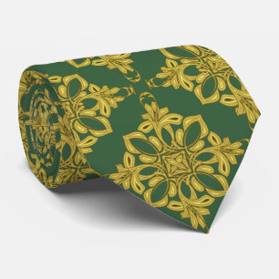 Men's Hunter Green and Faux Gold Pattern Tie
