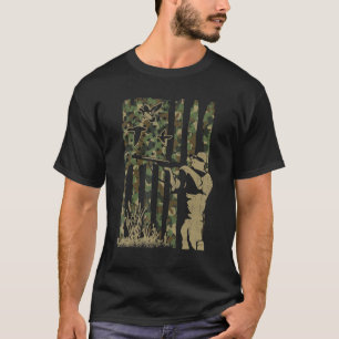 Mens Hunting American Flag Camo Hunter Dad Duck T-Shirt