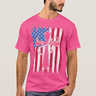 Mens Hunting American Usa Flag Fishing Hook Cross T-Shirt
