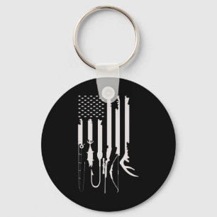 Mens Hunting Fishing USA Flag American Themed Deco Key Ring