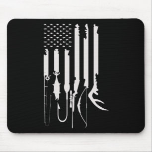 Mens Hunting Fishing USA Flag American Themed Deco Mouse Mat