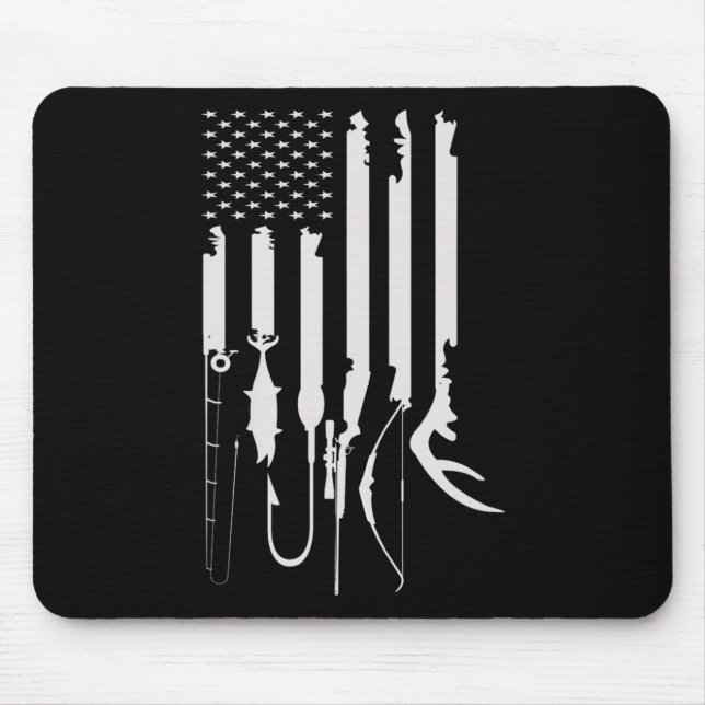 Mens Hunting Fishing USA Flag American Themed Deco Mouse Mat (Front)