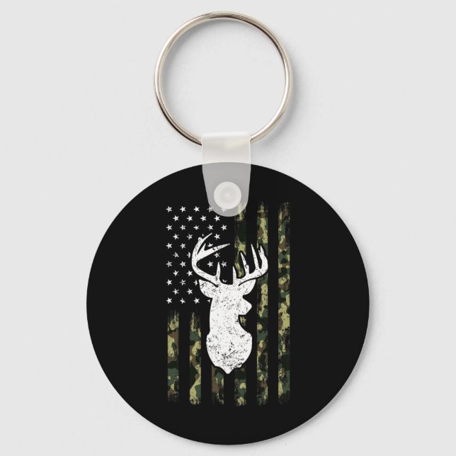 Mens Hunting Shirt American Camouflage Flag Deer S Key Ring (Front)