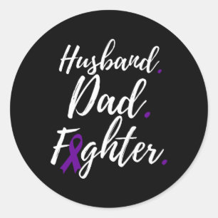 Mens Husband Dad Fighter Pancreatic Cancer Awarene Classic Round Sticker