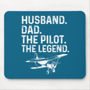Mens Husband Dad Pilot Legend Illustration Mouse Mat
