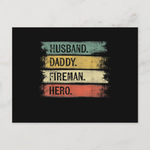 Mens Husband Daddy Fireman Hero Firefighter Holiday Postcard