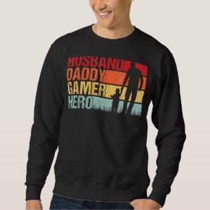 Mens Husband Daddy Gamer Hero Dad And Son Vintage Sweatshirt