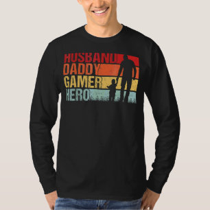 Mens Husband Daddy Gamer Hero Dad And Son Vintage T-Shirt