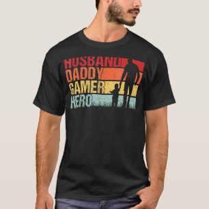 Mens Husband Daddy Gamer Hero Dad And Son Vintage T-Shirt