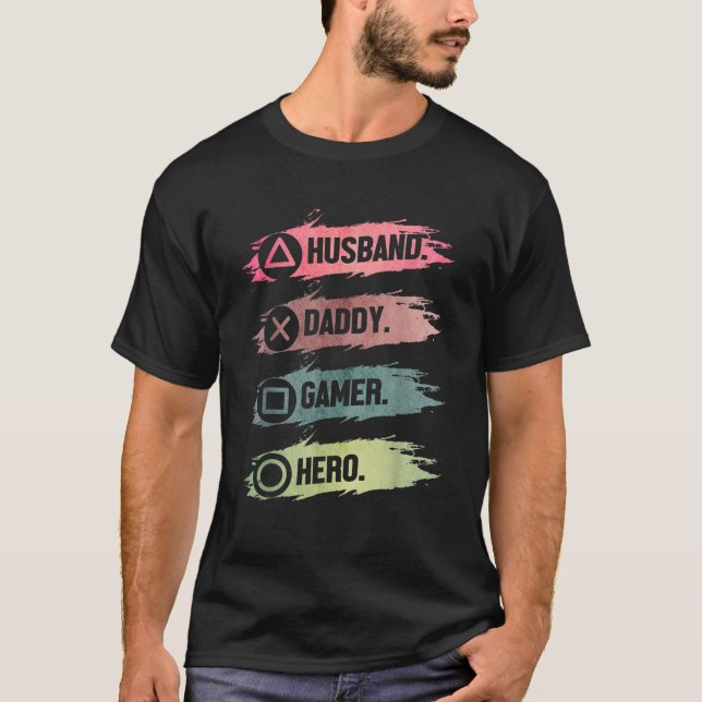 Mens Husband Daddy Gamer Hero Funny Gaming Dad Fat T-Shirt (Front)