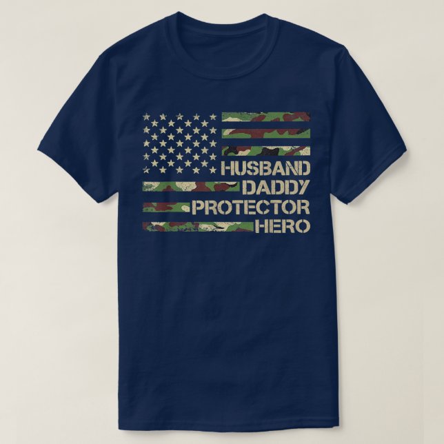 Mens Husband Daddy Protector Hero  Fathers Day Fla T-Shirt (Design Front)
