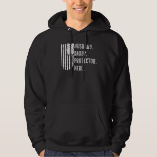 Mens Husband Daddy Protector Hero Fathers Day Flag Hoodie