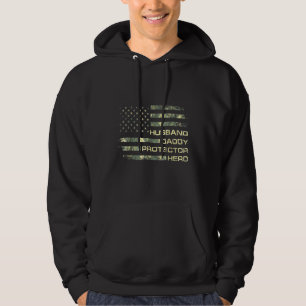 Mens Husband Daddy Protector Hero Fathers Day Flag Hoodie