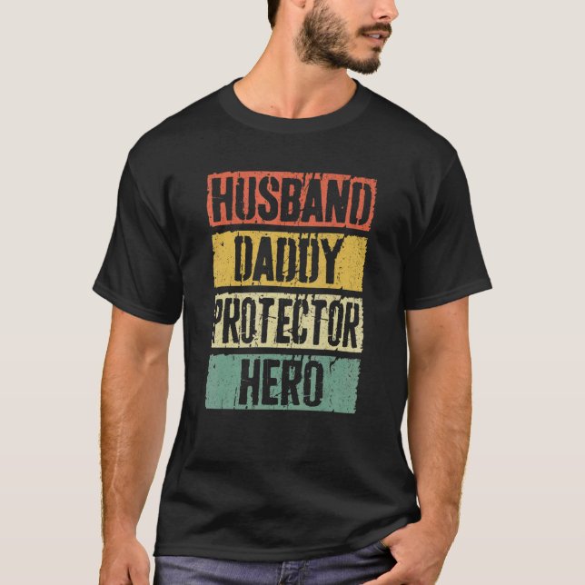 Mens Husband Daddy Protector Hero   Father's Day   T-Shirt (Front)